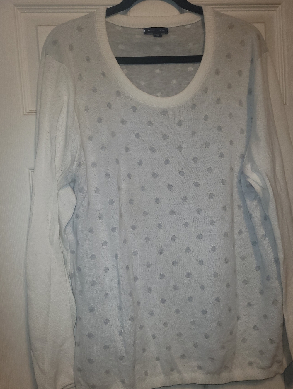 Tommy Hilfiger White Scoop Neck Polka Dot Sweater